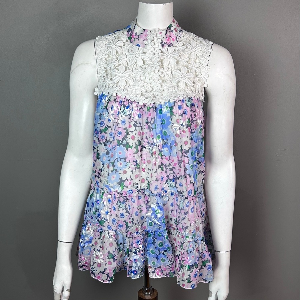 Kate Spade Retro 50s top small lace floral cottagecore Peplum‎ feminine
